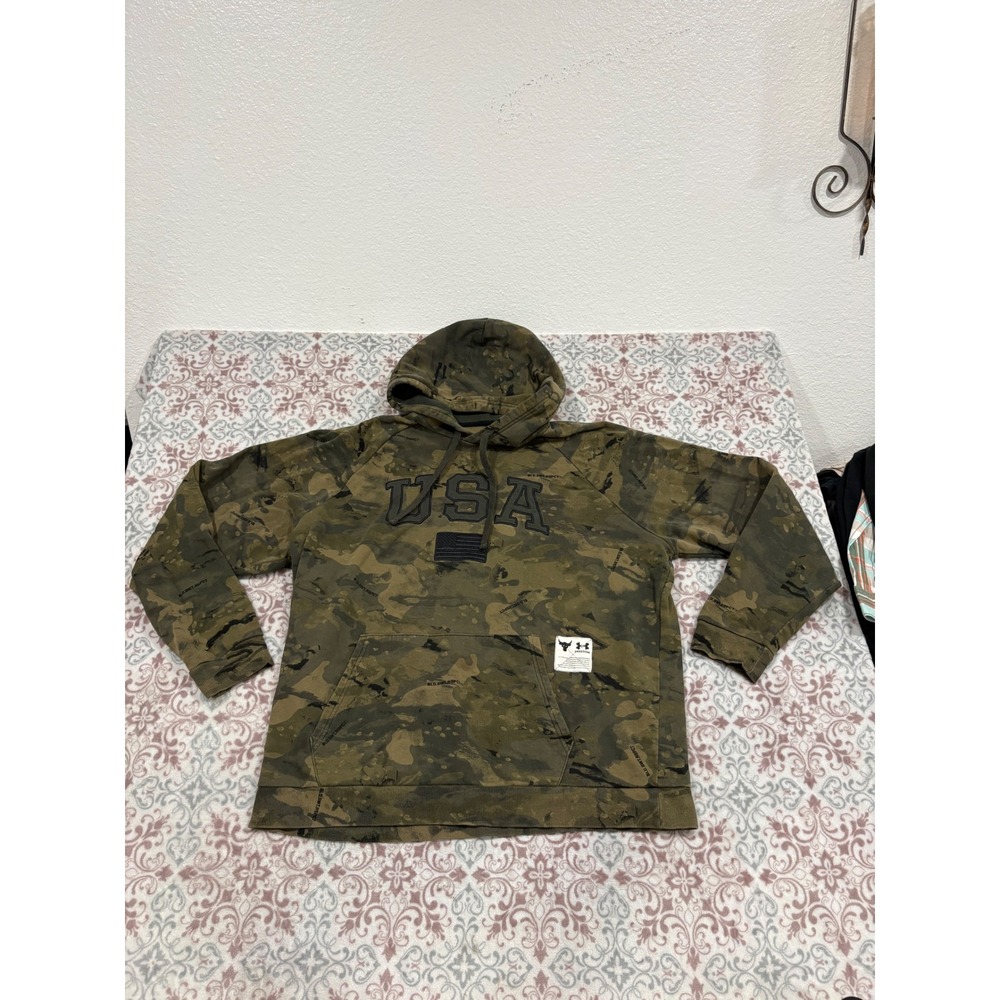 Under Armour Project Rock Freedom USA Camo Hoodie XXL Green Pullover 1362104